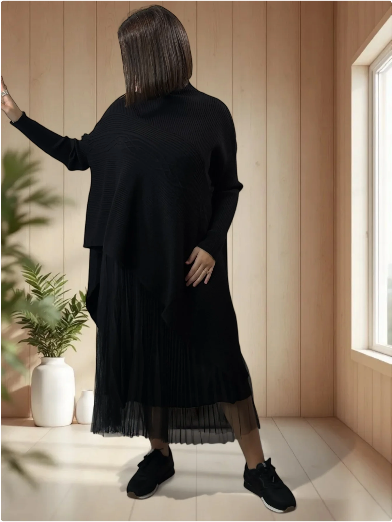 ALICE- PULL NOIR ASYMETRIQUE JUSQU'A LA TAILLE 50/52