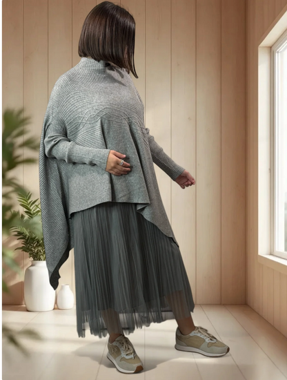 ALICE- PULL GRIS ASYMETRIQUE JUSQU'A LA TAILLE 50/52