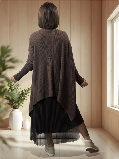 ALICE- PULL MARRON ASYMETRIQUE JUSQU'A LA TAILLE 50/52