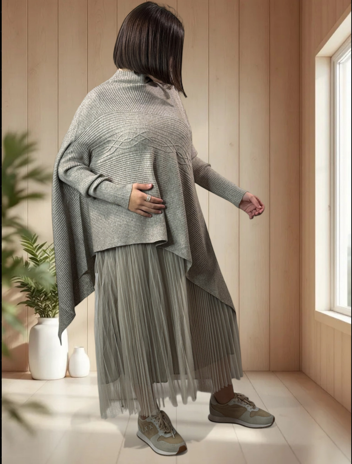 ALICE- PULL BEIGE ASYMETRIQUE JUSQU'A LA TAILLE 50/52