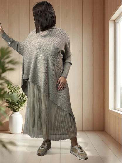 ALICE- PULL BEIGE ASYMETRIQUE JUSQU'A LA TAILLE 50/52