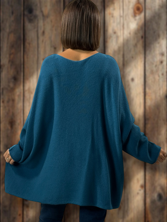 LARA - PULL OVERSIZE BLEU CANARD JUSQU'A LA TAILLE 54