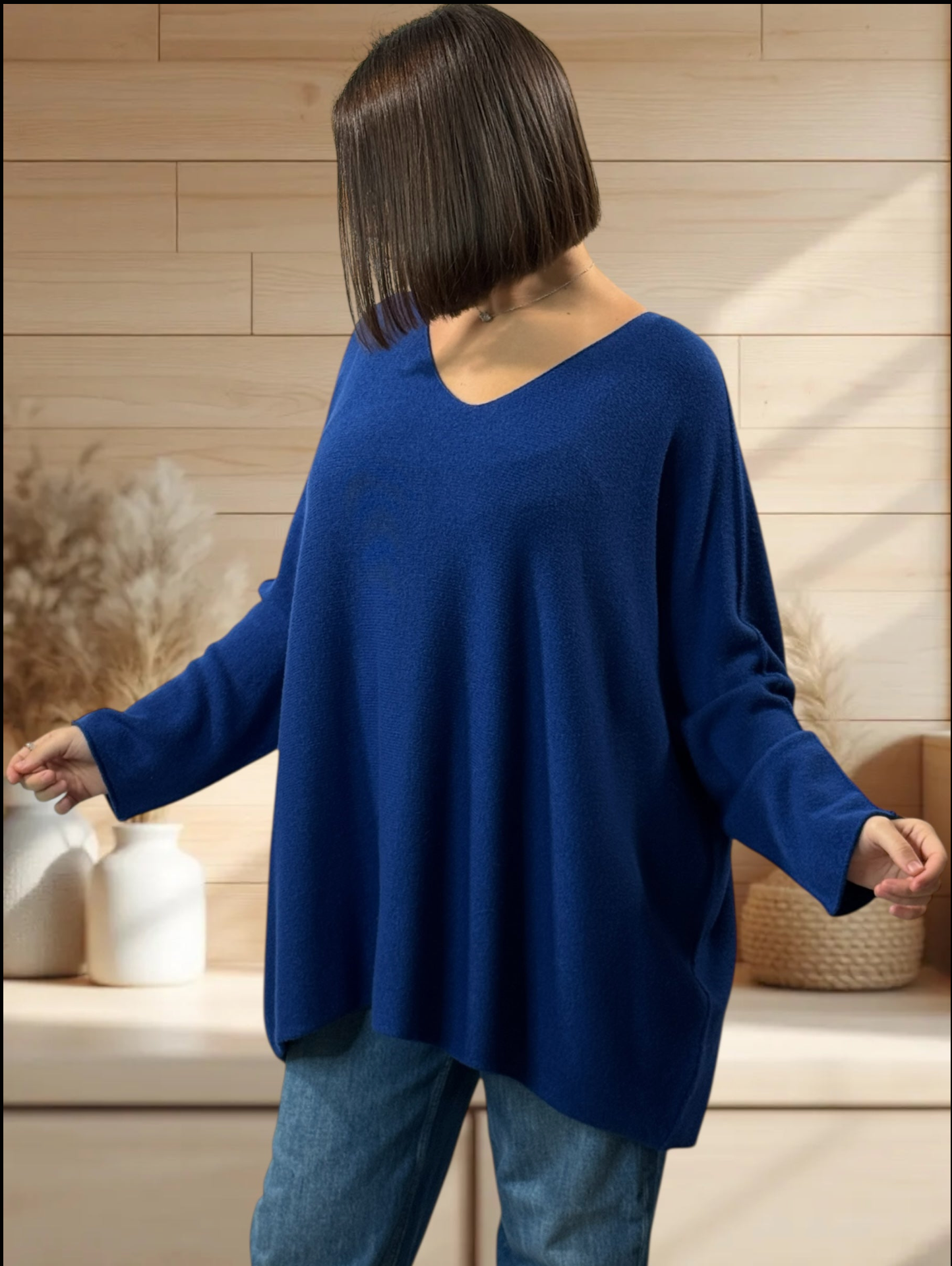 LARA - PULL OVERSIZE BLEU IMPERIAL JUSQU'A LA TAILLE 54