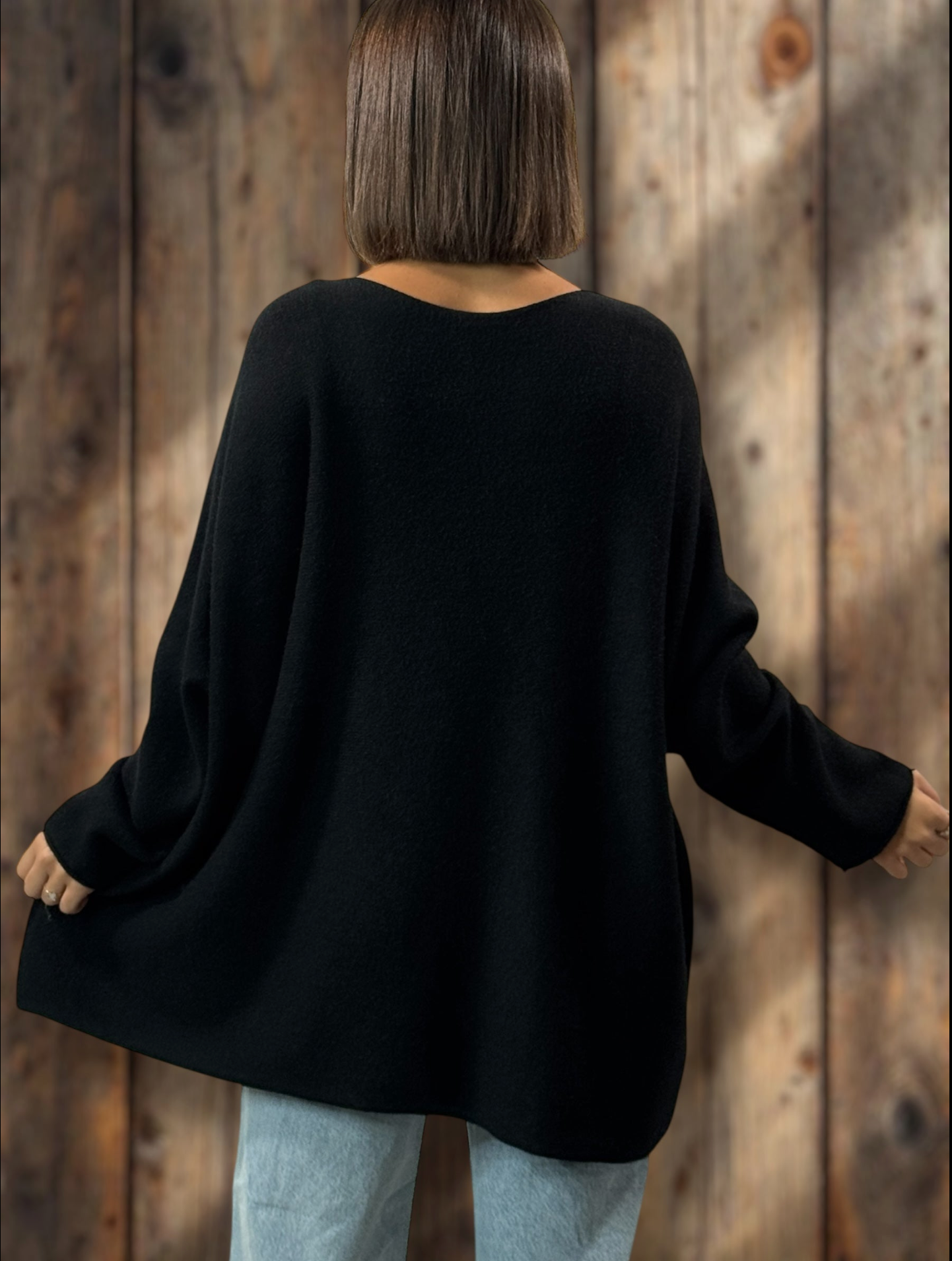 LARA - PULL OVERSIZE NOIR JUSQU'A LA TAILLE 54