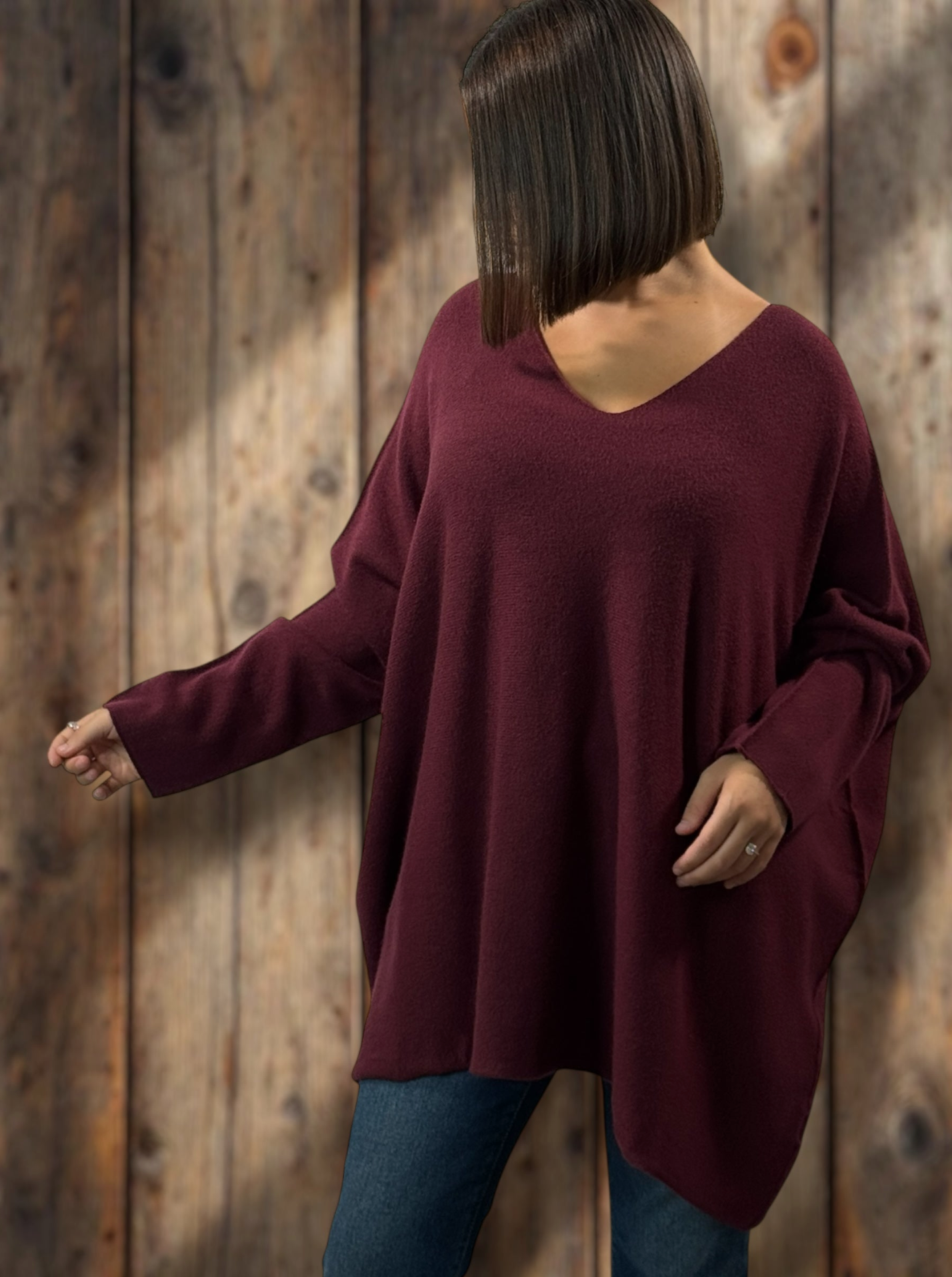 LARA - PULL OVERSIZE BORDEAUX JUSQU'A LA TAILLE 54