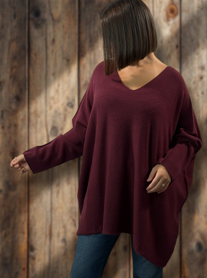 LARA - PULL OVERSIZE BORDEAUX JUSQU'A LA TAILLE 54