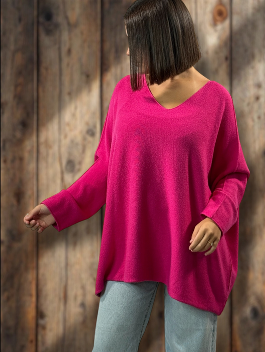 LARA - PULL OVERSIZE FUCHSIA JUSQU'A LA TAILLE 54