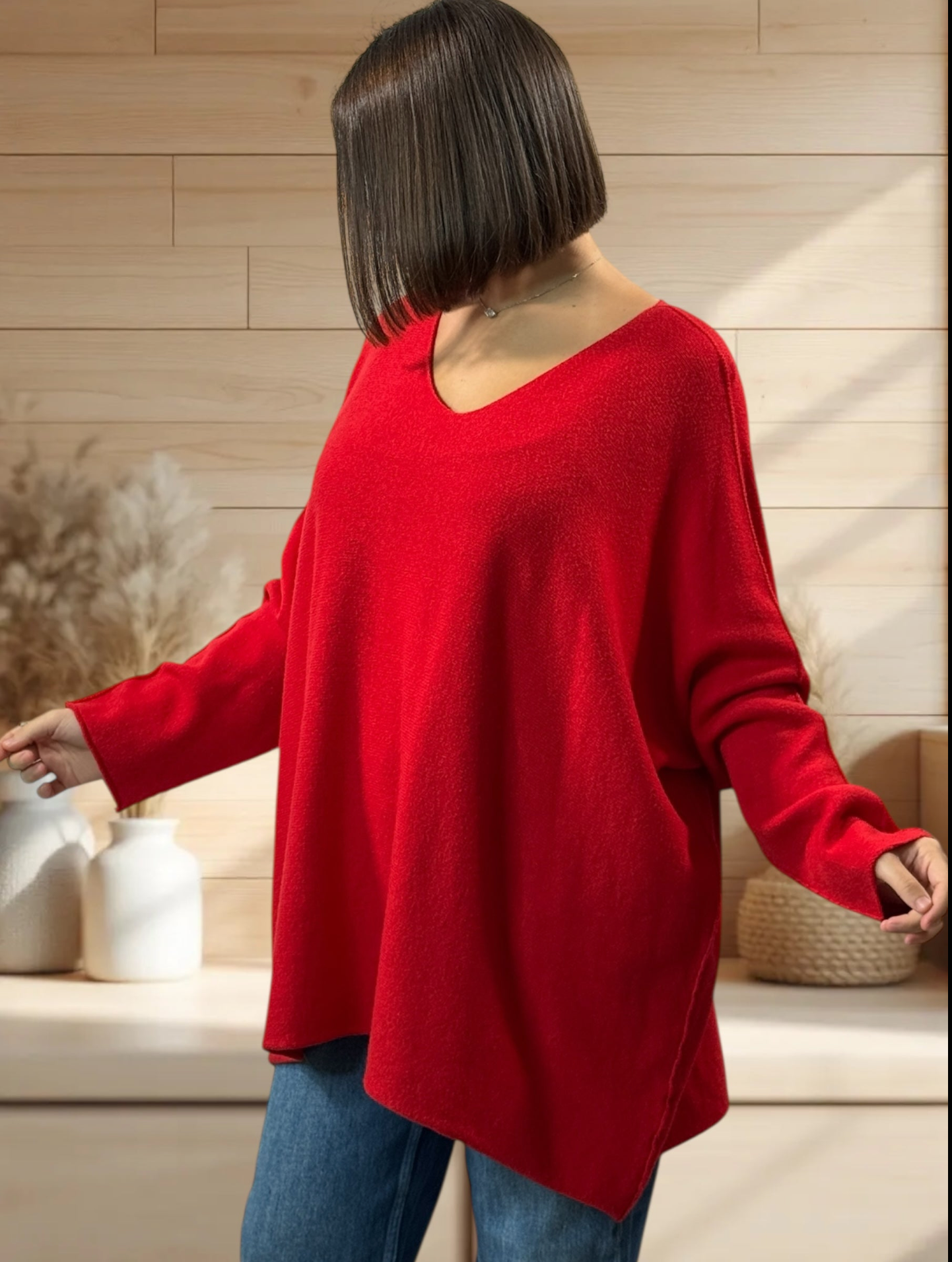 LARA - PULL OVERSIZE ROUGE JUSQU'A LA TAILLE 54