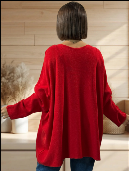 LARA - PULL OVERSIZE ROUGE JUSQU'A LA TAILLE 54