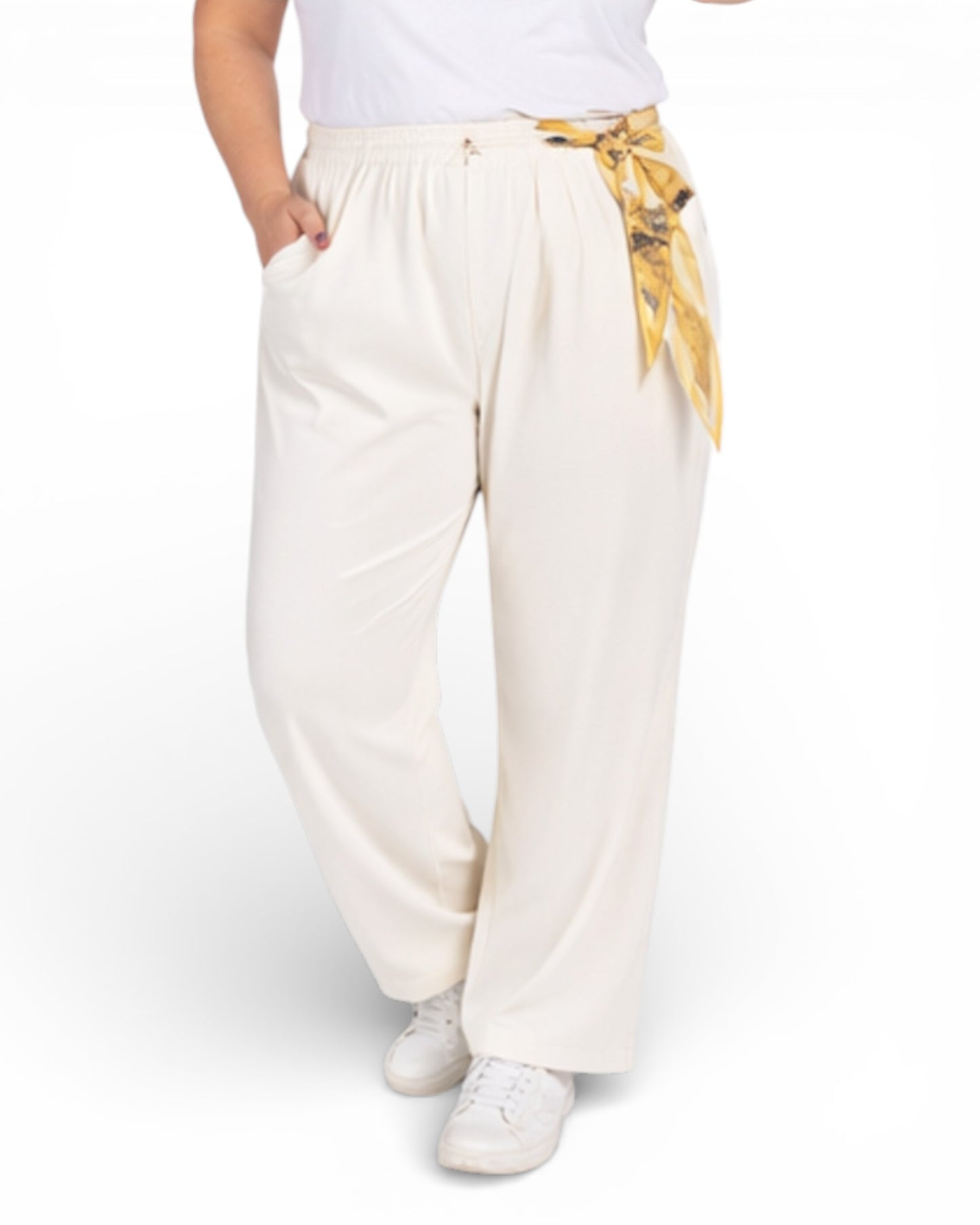 COCO - PANTALON FLUIDE BLANC AVEC FOULARD TAILLE 46 A 52