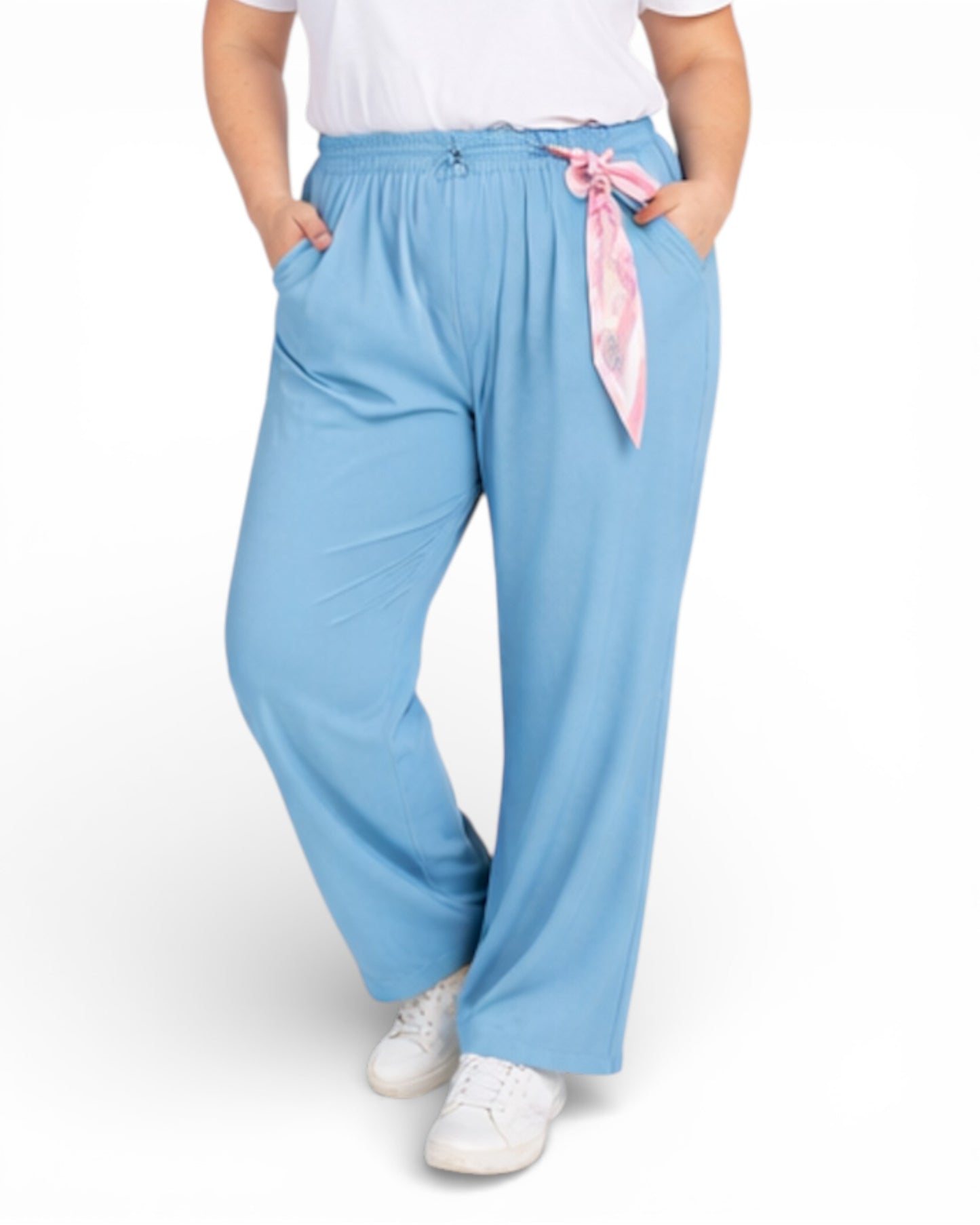 COCO - PANTALON FLUIDE BLEU AVEC FOULARD TAILLE 46 A 52