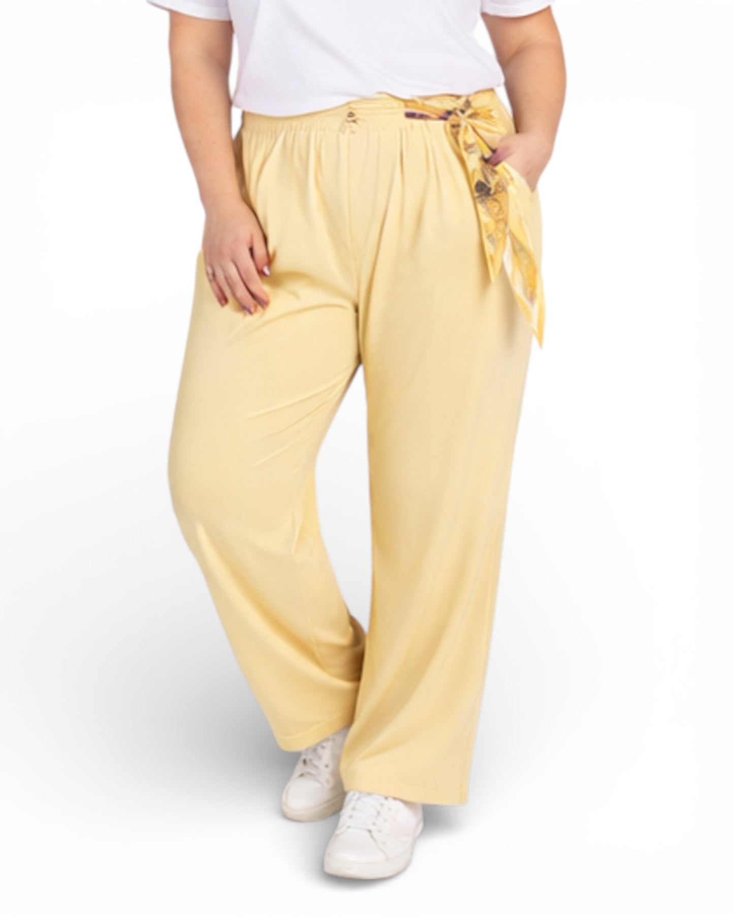 COCO - PANTALON FLUIDE JAUNE AVEC FOULARD TAILLE 46 A 52
