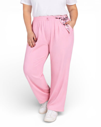 COCO - PANTALON FLUIDE ROSE AVEC FOULARD TAILLE 46 A 52