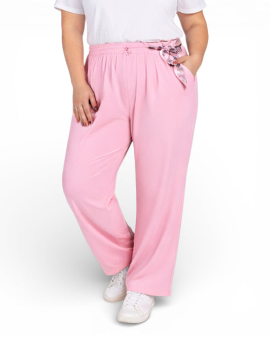 COCO - PANTALON FLUIDE ROSE AVEC FOULARD TAILLE 46 A 52