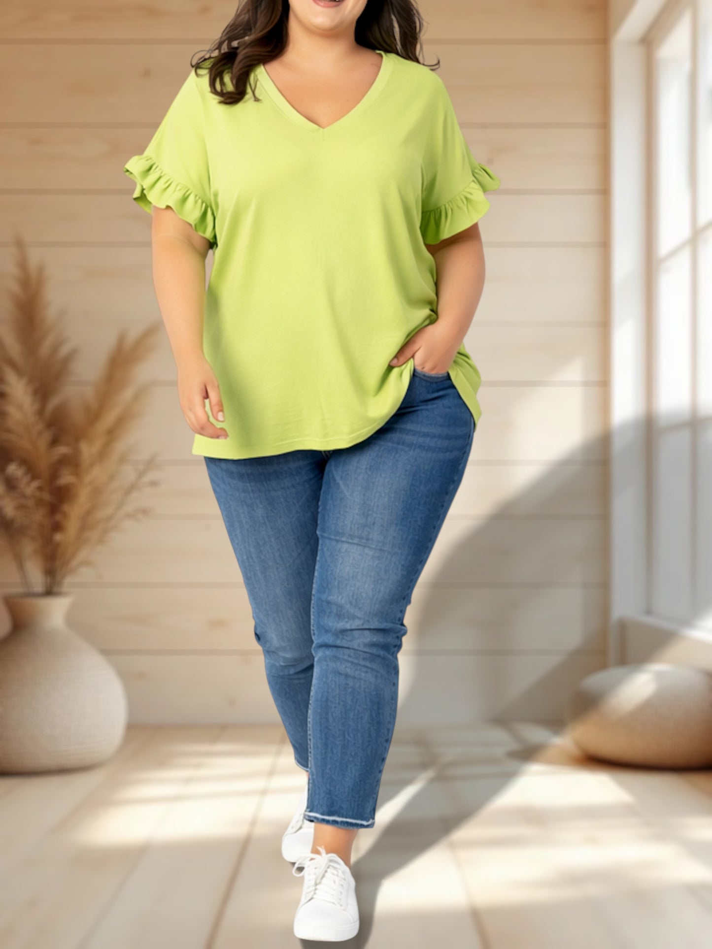 CLEMENTINE - T-SHIRT VERT EN COTON TAILLE 48/50 A 54/56