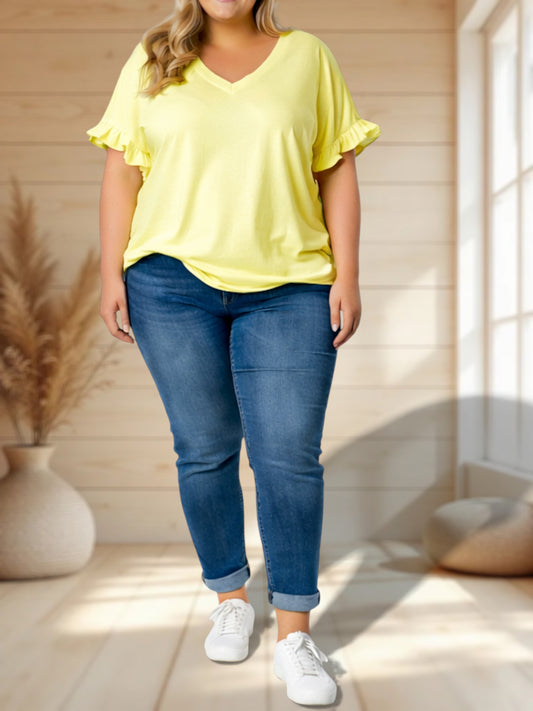 CLEMENTINE - T-SHIRT JAUNE EN COTON TAILLE 48/50 A 54/56