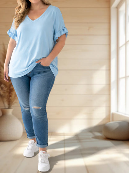 CLEMENTINE - T-SHIRT BLEU CIEL EN COTON TAILLE 48/50 A 54/56