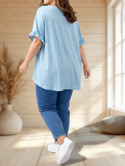 CLEMENTINE - T-SHIRT BLEU CIEL EN COTON TAILLE 48/50 A 54/56