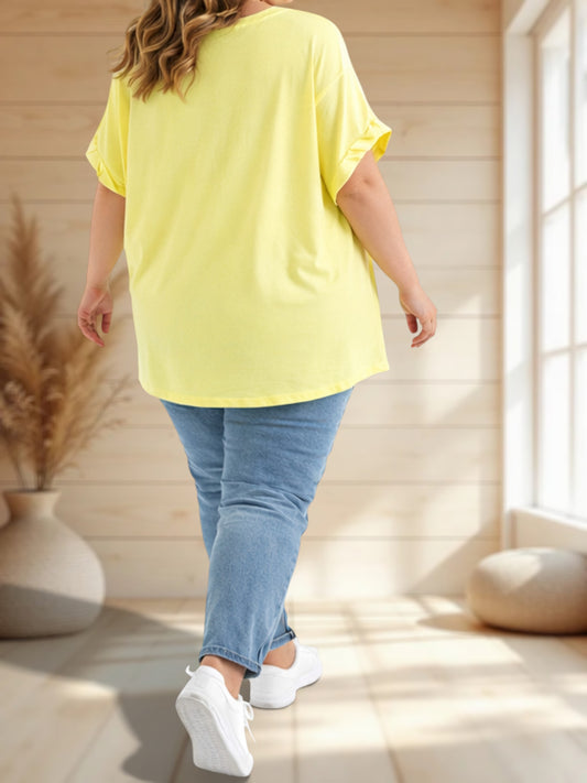 CLEMENTINE - T-SHIRT JAUNE EN COTON TAILLE 48/50 A 54/56