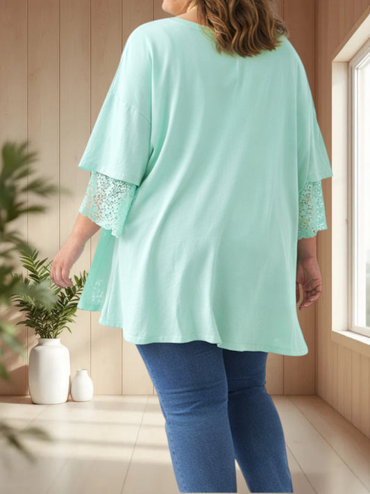 AMORE - TEE-SHIRT LAGON MANCHES EN DENTELLE JUSQU'A LA TAILLE 54