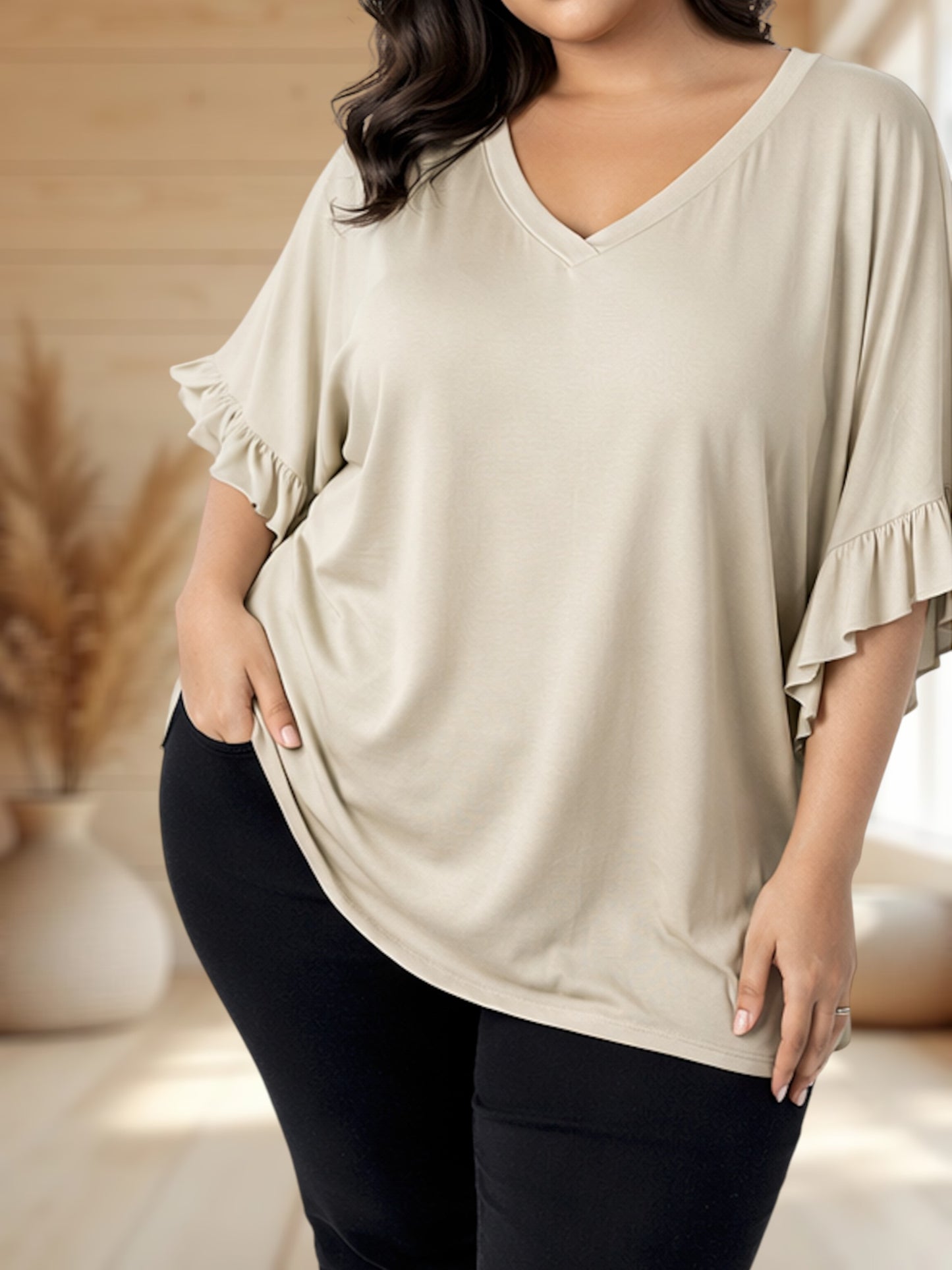 NELLY - T-SHIRT BEIGE EN VISCOSE JUSQU'A LA TAILLE 58/60