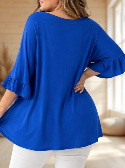 NELLY - T-SHIRT BLEU IMPERIAL EN VISCOSE JUSQU'A LA TAILLE 58/60