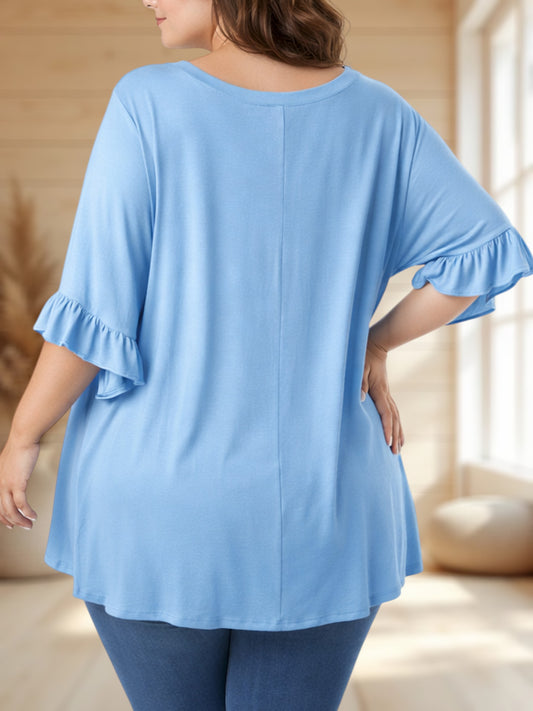NELLY - T-SHIRT BLEU  EN VISCOSE JUSQU'A LA TAILLE 58/60
