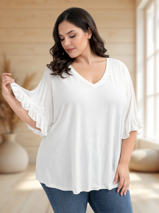 NELLY - T-SHIRT BLANC EN VISCOSE JUSQU'A LA TAILLE 58/60