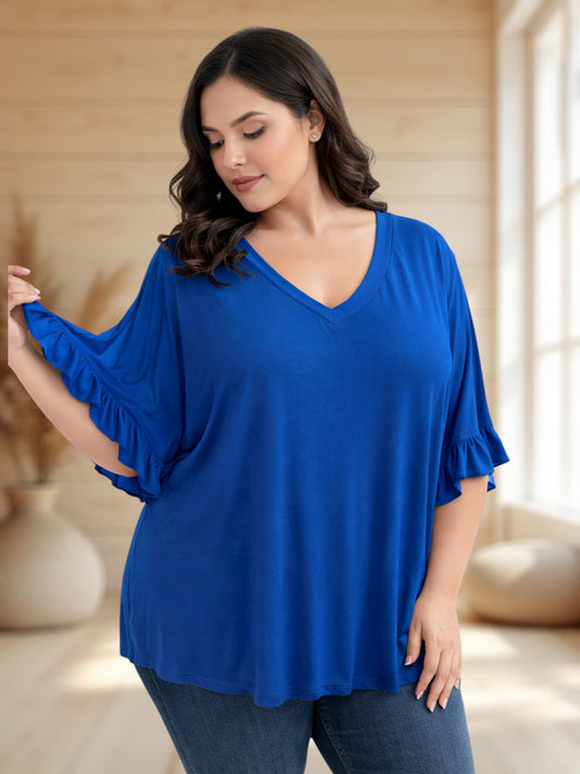 NELLY - T-SHIRT BLEU IMPERIAL EN VISCOSE JUSQU'A LA TAILLE 58/60