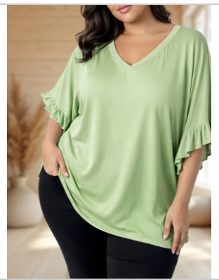 NELLY - T-SHIRT VERT EN VISCOSE JUSQU'A LA TAILLE 58/60