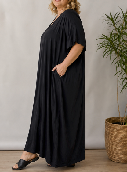 DEVA - ROBE OVERSIZE FLUIDE NOIRE JUSQU'A LA TAILLE 58