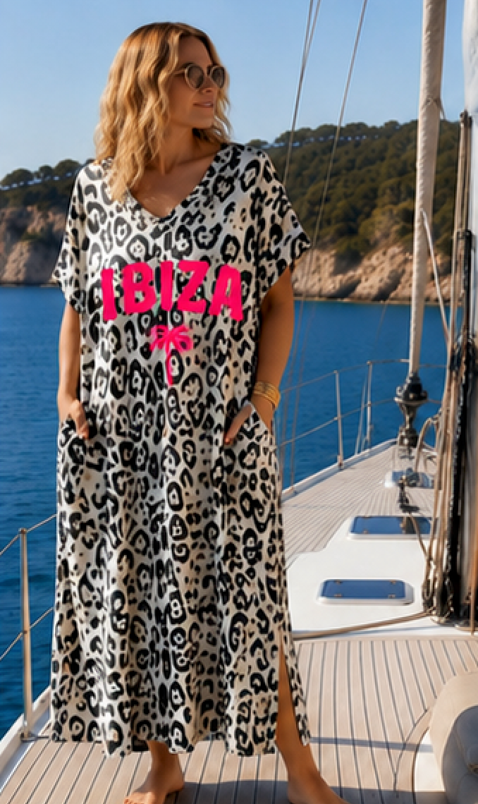 ZANZIBAR - ROBE LEOPARD NOIR JUSQU'A LA TAILLE 54/56