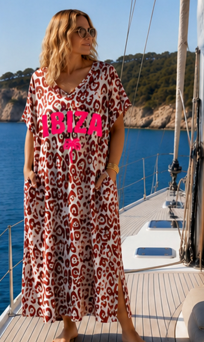 ZANZIBAR - ROBE LEOPARD TERRACOTTA JUSQU'A LA TAILLE 54/56