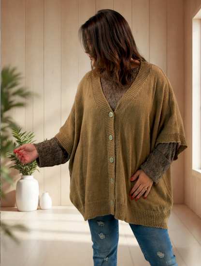 BIANCA - GILET OVERSIZE CAMEL JUSQU'A LA TAILLE 60