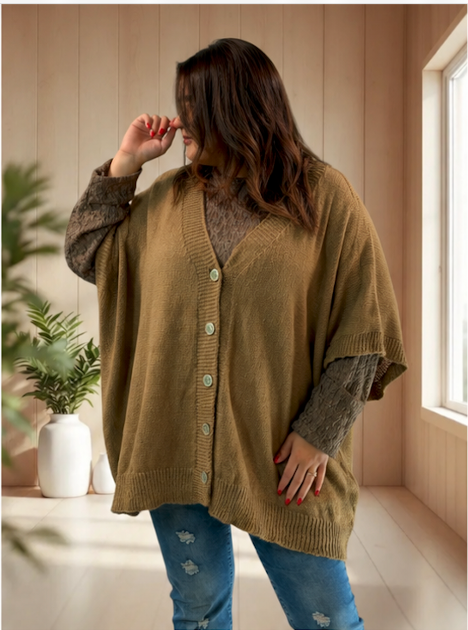 BIANCA - GILET OVERSIZE CAMEL JUSQU'A LA TAILLE 60
