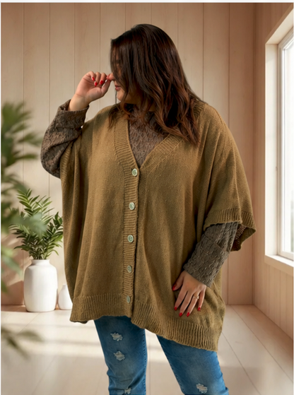 BIANCA - GILET OVERSIZE CAMEL JUSQU'A LA TAILLE 60