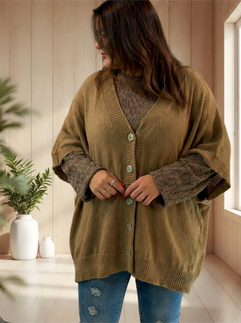 BIANCA - GILET OVERSIZE CAMEL JUSQU'A LA TAILLE 60