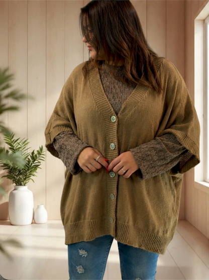 BIANCA - GILET OVERSIZE CAMEL JUSQU'A LA TAILLE 60
