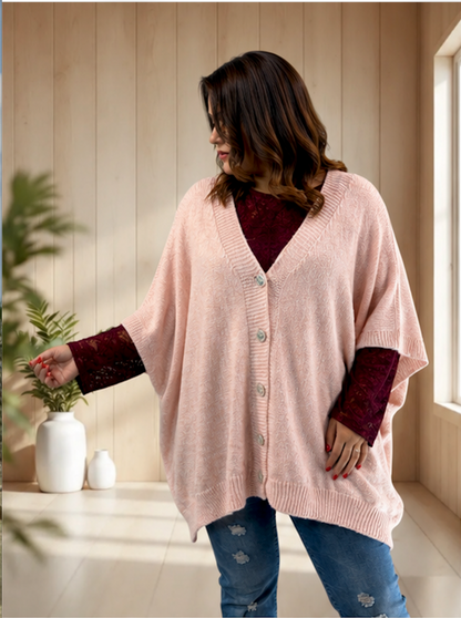BIANCA - GILET OVERSIZE ROSE JUSQU'A LA TAILLE 60