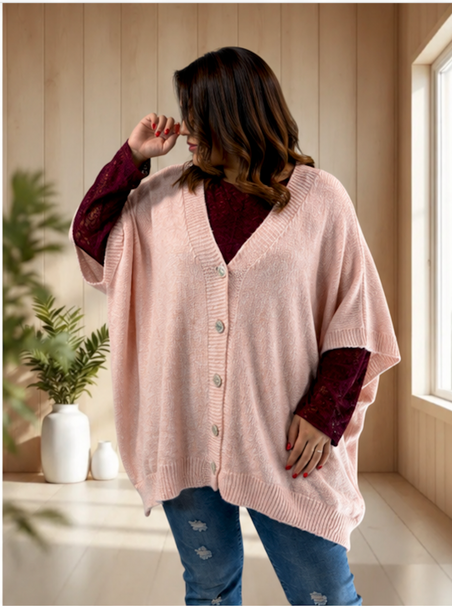 BIANCA - GILET OVERSIZE ROSE JUSQU'A LA TAILLE 60