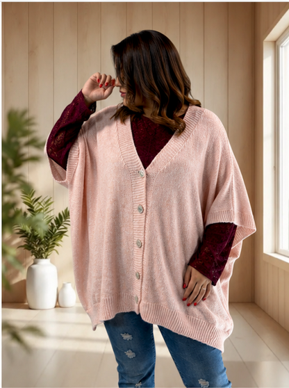 BIANCA - GILET OVERSIZE ROSE JUSQU'A LA TAILLE 60