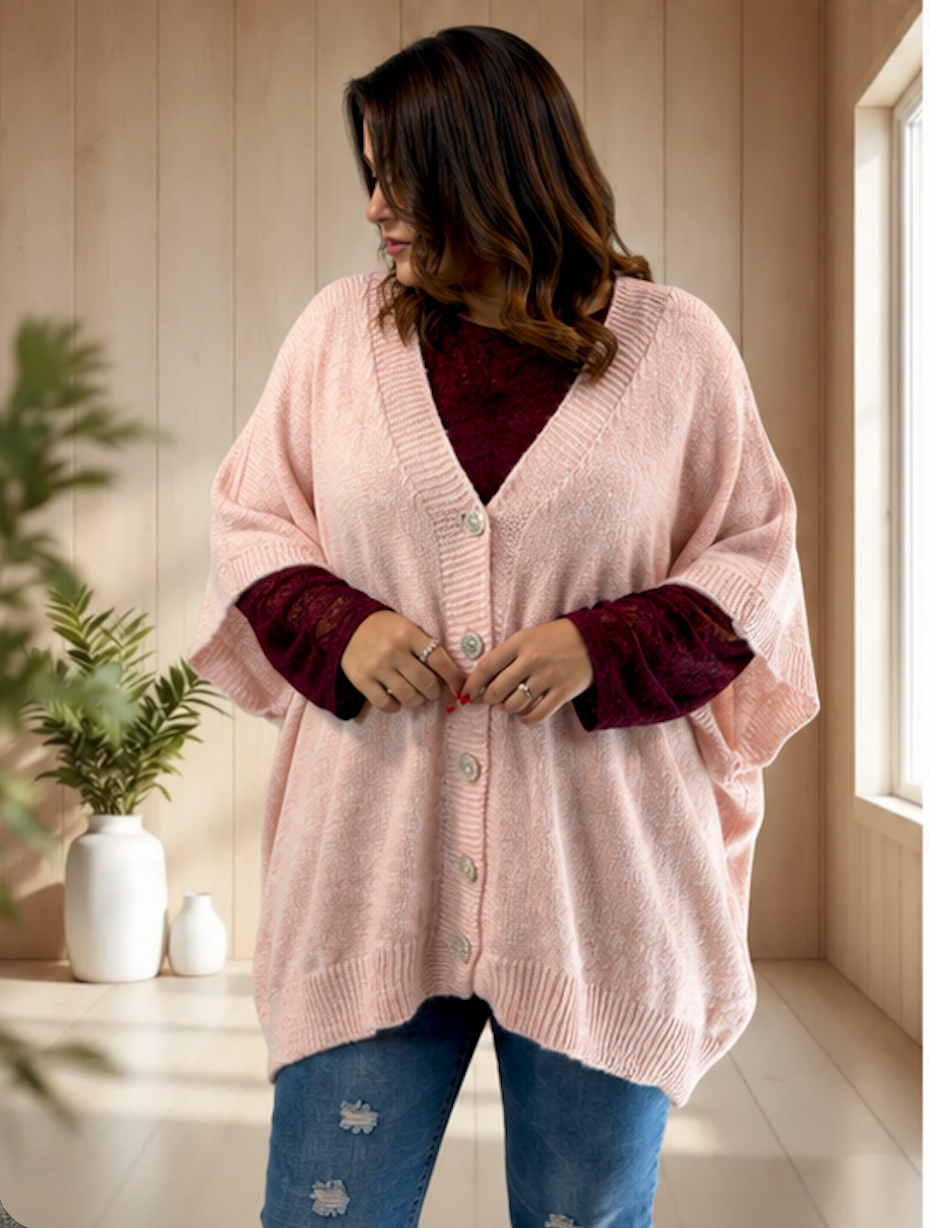 BIANCA - GILET OVERSIZE ROSE JUSQU'A LA TAILLE 60