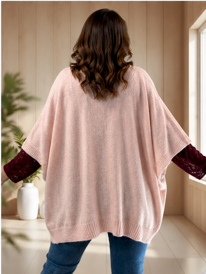 BIANCA - GILET OVERSIZE ROSE JUSQU'A LA TAILLE 60