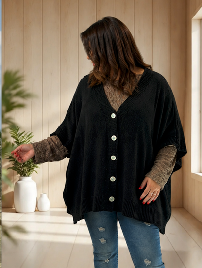 BIANCA - GILET OVERSIZE NOIR JUSQU'A LA TAILLE 60
