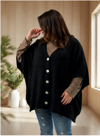 BIANCA - GILET OVERSIZE NOIR JUSQU'A LA TAILLE 60