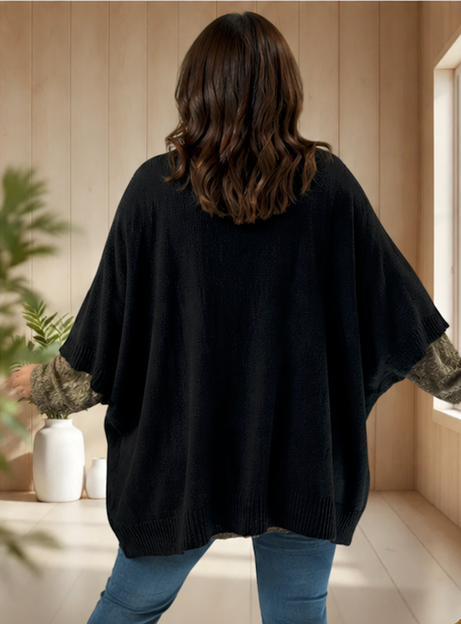 BIANCA - GILET OVERSIZE NOIR JUSQU'A LA TAILLE 60