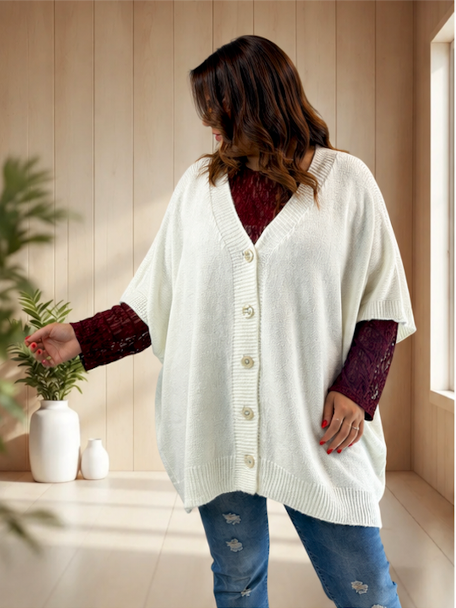 BIANCA - GILET OVERSIZE BLANC CASSE JUSQU'A LA TAILLE 60