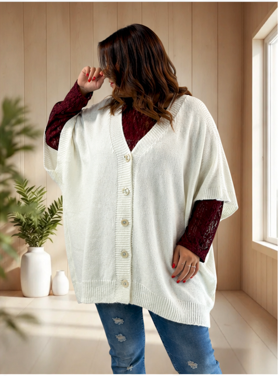 BIANCA - GILET OVERSIZE BLANC CASSE JUSQU'A LA TAILLE 60