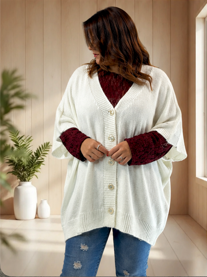 BIANCA - GILET OVERSIZE BLANC CASSE JUSQU'A LA TAILLE 60
