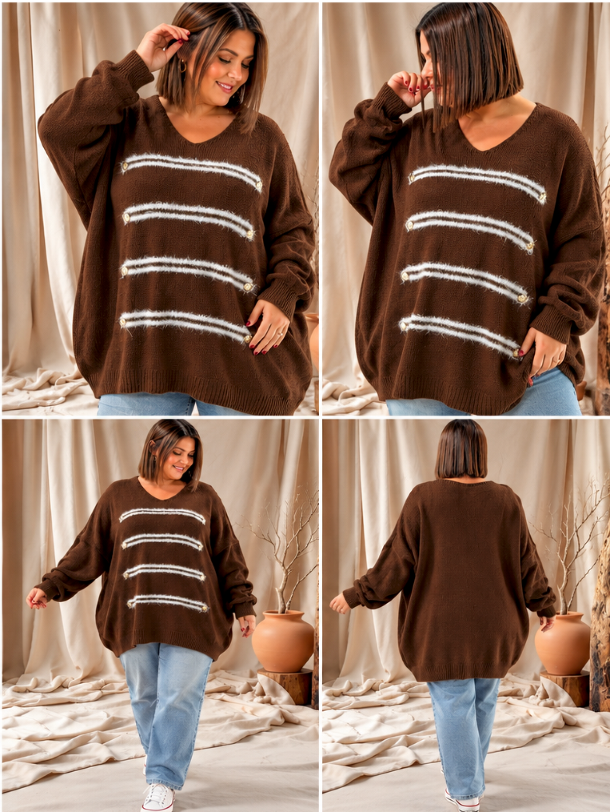 MIKE - PULL OVERSIZE MARRON JUSQU'A LA TAILLE 56/58